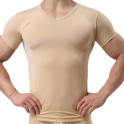 Ice Silk T-Shirt for Men Summer Breathable Short Sleeve Tops Men's Quick Dry T-shirt Trainer Slim Tops