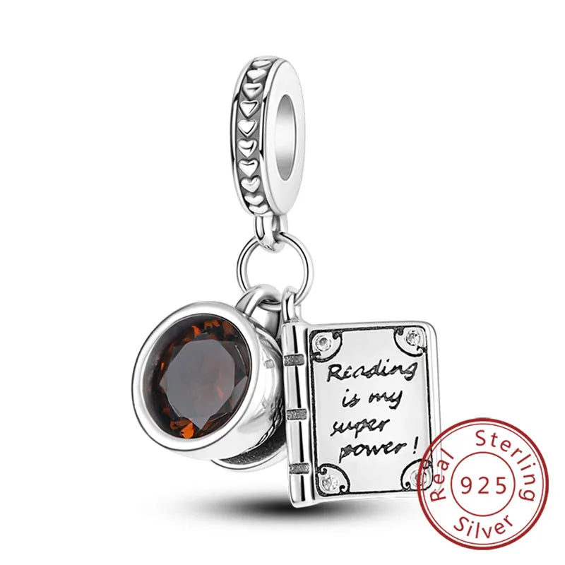 Dijes de plata de ley 925 originales, abalorios de cristal de vino, taza de café, dije colgante para pulseras de mujer, joyería DIY, regalo