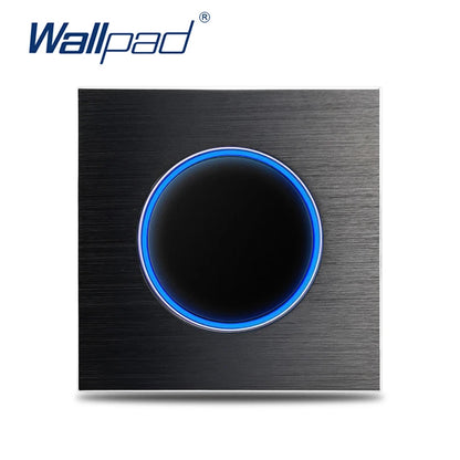 Wallpad Wall Switch 1 Way 2 Way, Circle Round Button, Blue LED Indicator, Brushed Aluminum Finishing, Black Gold SIlver Brown