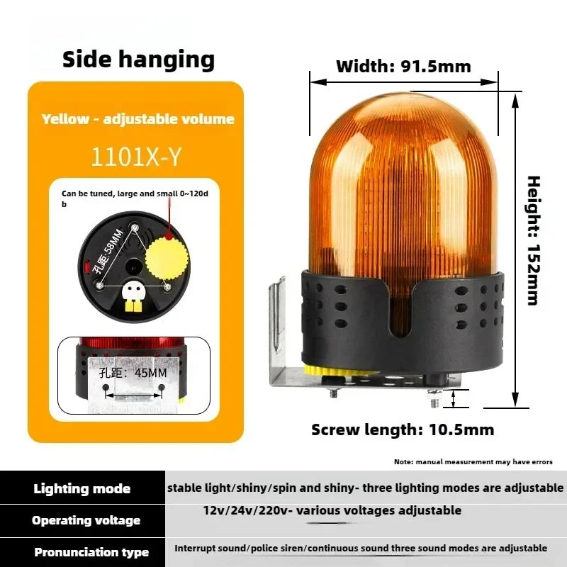 Three Sound Modes Emitting LTE-1101J Light Flashing Shiny Warning Light 120dB Volume Adjustable Magnetic Base 12V 24V 220V