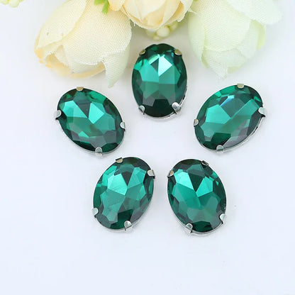 Glass Rhinestones, Oval Shape Diamond With Claw Sew On Strass Metal Base, Buckle Crystal Stone Beads For Clothes