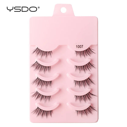 YSDO 5/10 Pairs Half Lashes Cat Eyelashes Soft Natural Clear Band False Lashes Natural Wispy Faux 3d Mink Eyelashes Makeup Tools