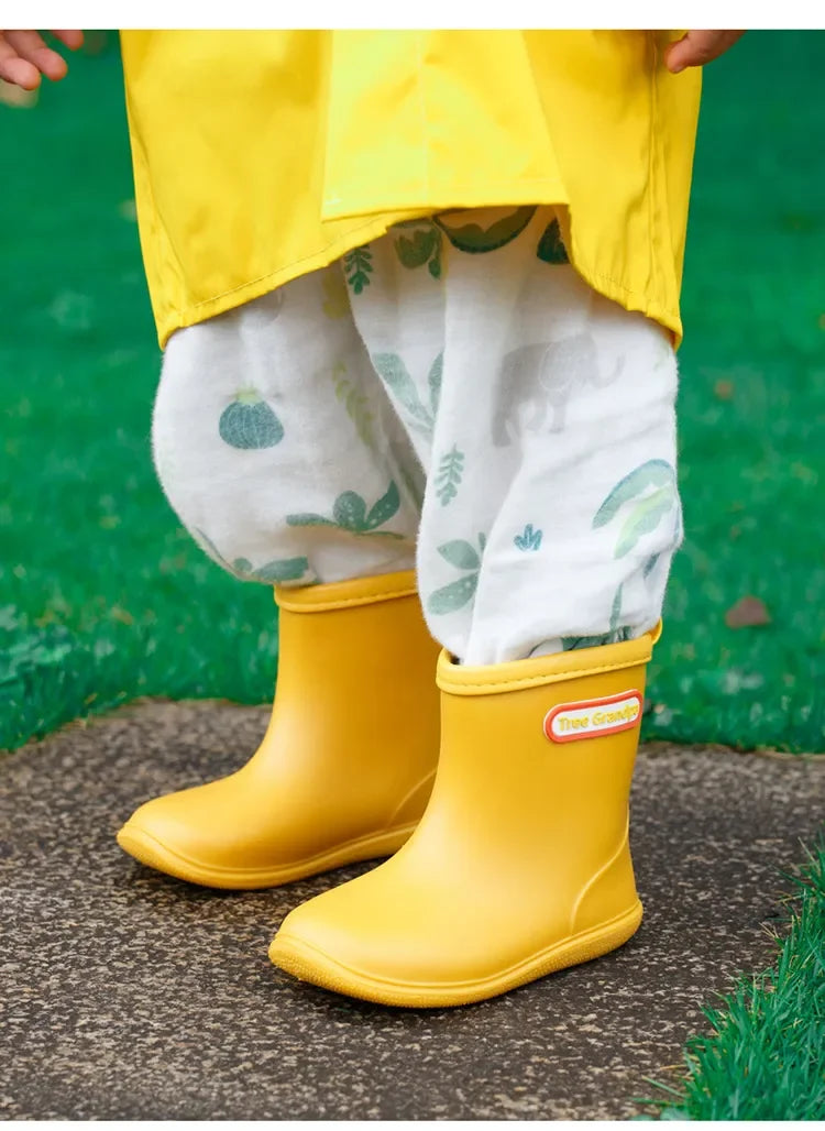 Kids Rain Boots Girls Boys Rainboots Anti-Slip Children Baby Rain Shoes PVC Waterproof Mid-Calf Water Shoes Soft Rubber