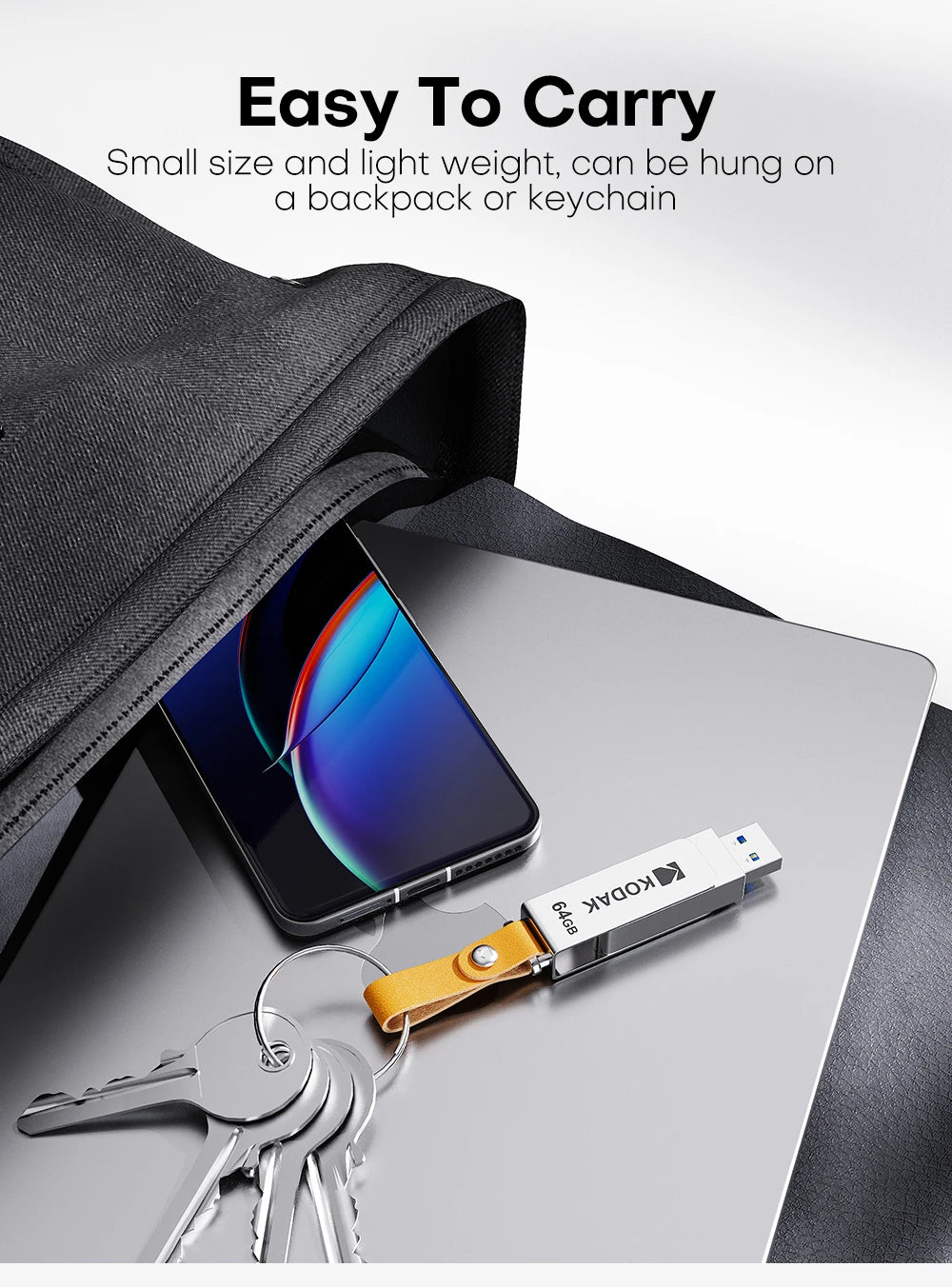 Kodak K133 USB 3.1 Flash Drive 64GB 128GB 256GB 512GB Read Speed 120MB/s Metal Body Leather Band USB3.1 Pen Drive for PC & HD-TV