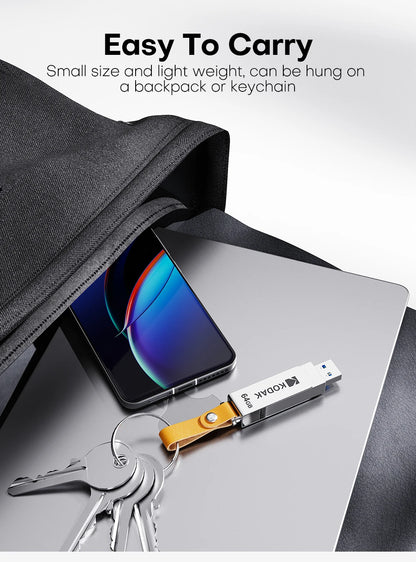 Kodak K133 USB 3.1 Flash Drive 64GB 128GB 256GB 512GB Read Speed 120MB/s Metal Body Leather Band USB3.1 Pen Drive for PC & HD-TV