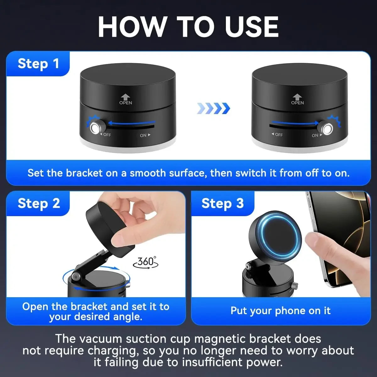 Upgraded 360° Vacuum Magnetic Phone Holder, Magnetic Car Phone Mount, Hands-Free Suction Cup Phone Holder for Car/ Gym/ Mirror