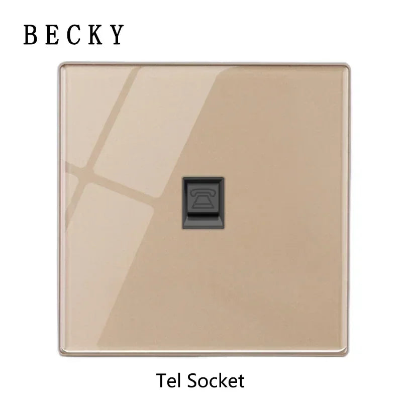 Gold Tempered Glass Wall Switch Panel LED European 16A Socket Retro Toggle Light Switch EU UK Standard 2USB Socket 1Gang-4Gang