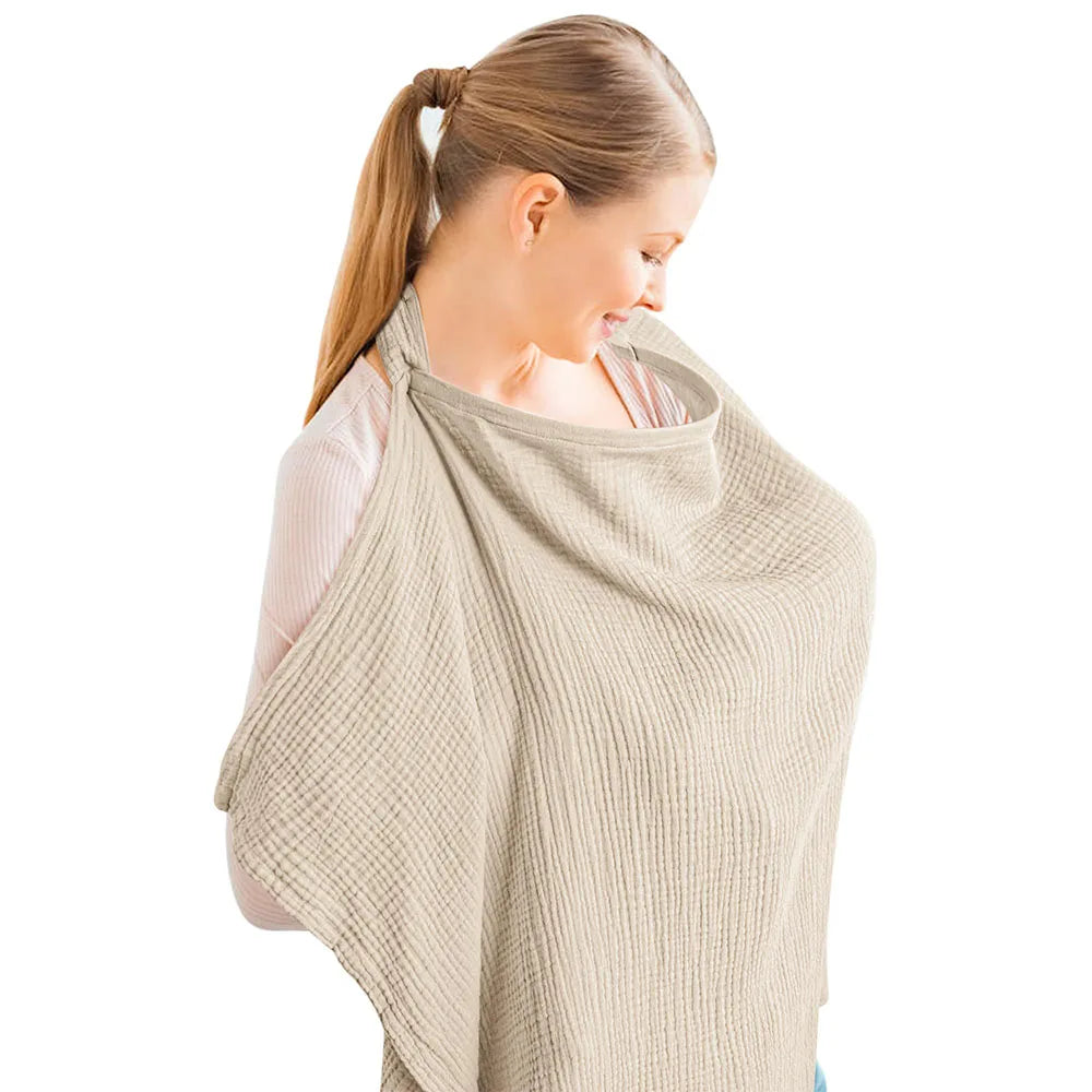 Muslin Nursing Covers for Breastfeeding, Privacy Breast Feeding Cover with Arch Neckline for Mom and Baby Nursing Apron