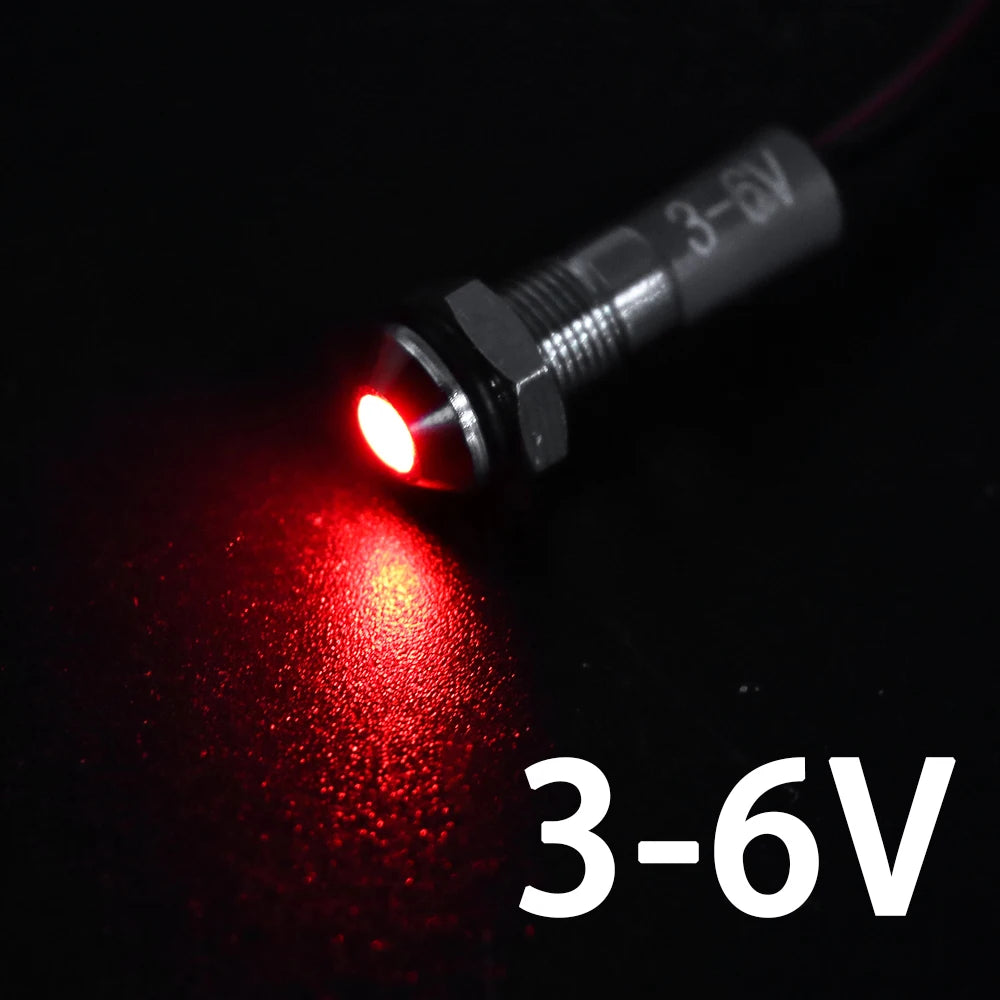 1PC IP65 6mm LED Waterproof Metal Indicator Light Signal Lamp With Wire 5V 12V 24V 220V Red/Yellow/Blue/Green/White Metal Button
