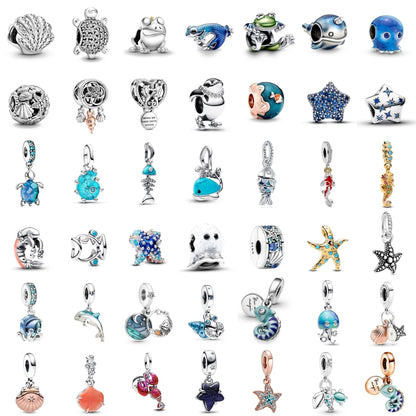 Sterling Silver Hot Sale  Ocean World Series Sea Turtle Starfish Little Crab Octopus Fashion Bead Fit Lady Bracelet DIY Jewelry