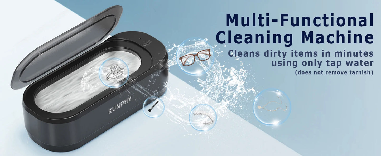 KUNPHY Ultrasonic Jewelry Cleaner 12oz 46KHz Professional Sonic Cleaner with One-Touch Operation for Rings, Glasses