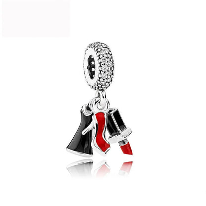 Pink Bead Bag Perfume Lipstick high heels Pendant fit Original Bracelet Accessories DIY Jewelry Women 925Silver Gift Trunk Charm