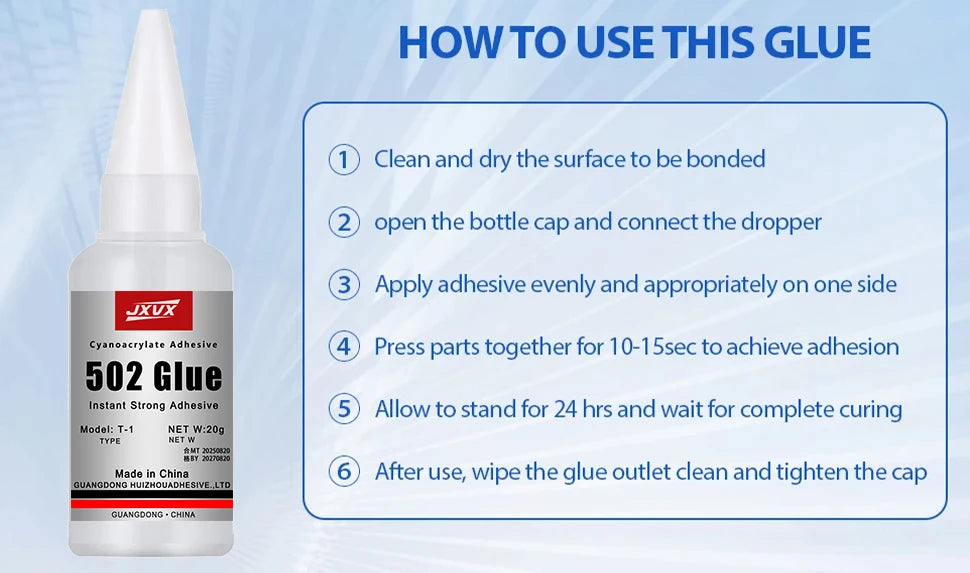 50/20g Multi-purpose 502 Instant Strong Super Glue Universal Superglue Mighty Instant Glue for Resin Ceramic Metal Glass Fast Dry