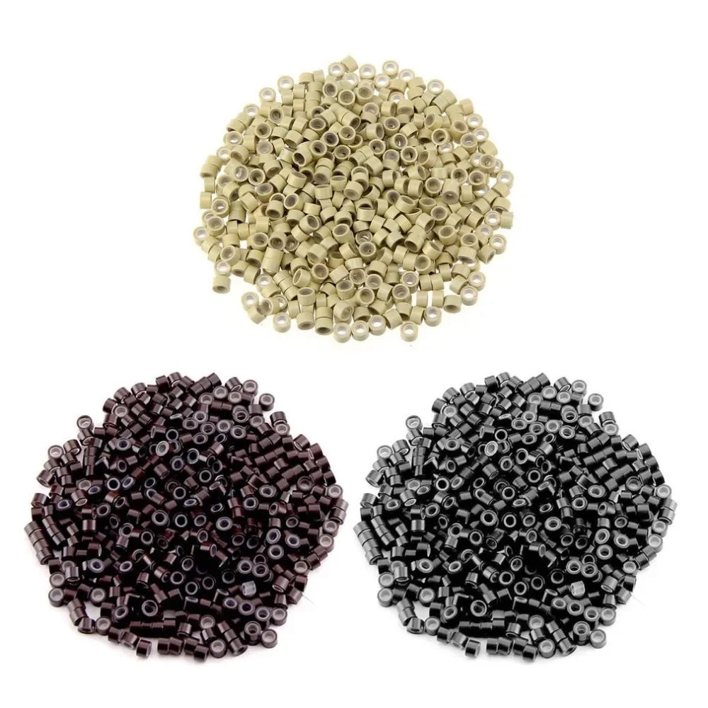 1000Pcs, Hair Extentions Micro Rings Links Beads, 5mm Silicone Lined Beads for Human Hair Extensions Tool-Multi-colored