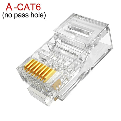 1-50Pcs, RJ45 CAT6 CAT5e Pass Through Connectors, Crystal End Gold-Plated 8P8C Crimp UTP Standard Ethernet Network Modular Plug