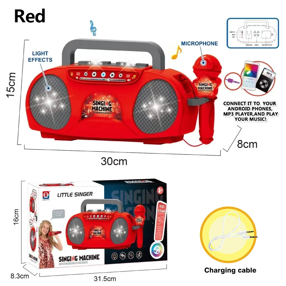 Kid Karaoke Singing Machine with Microphone Portable Musical Instrument with Light Educational Toy Girl Boy Party Birthday Gift