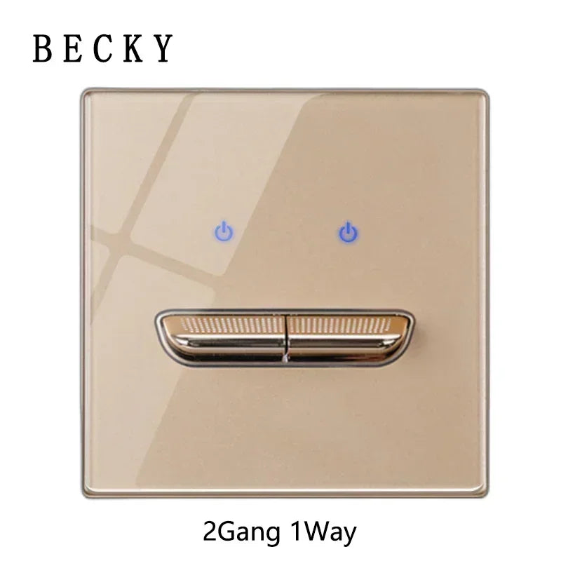 Gold Tempered Glass Wall Switch Panel LED European 16A Socket Retro Toggle Light Switch EU UK Standard 2USB Socket 1Gang-4Gang