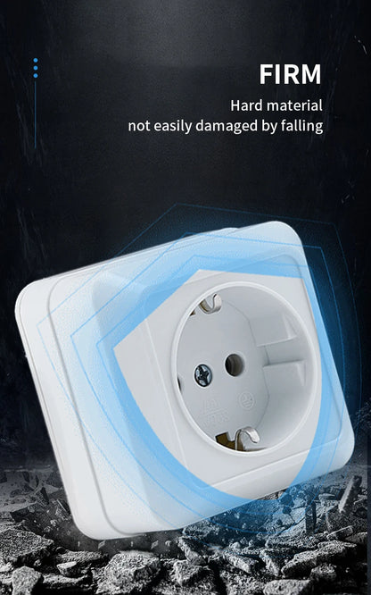 WESA White Wall Mount Socket EU Standard Electrical Outlett Ground Vintage Surface Power Socket Plug Flame Retardant Plastic