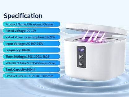 KUNPHY Dental Ultrasonic Retainer Cleaner Machine with UV Light Digital Timer for Denture Mouth Guard Aligner Night Guard 300ML