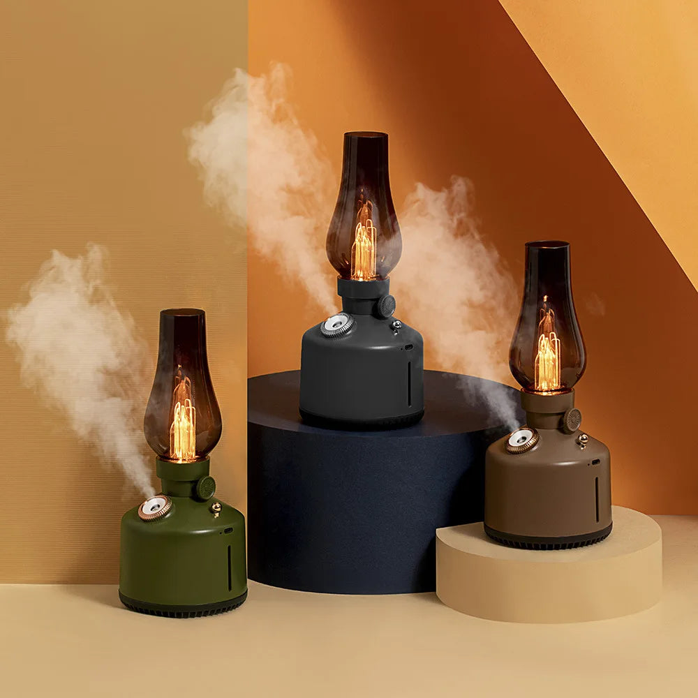 Nuevo humidificador de aire con lámpara retro de vela, difusor de aroma inalámbrico, aceite esencial recargable, 7 luces de colores, niebla fría para el hogar