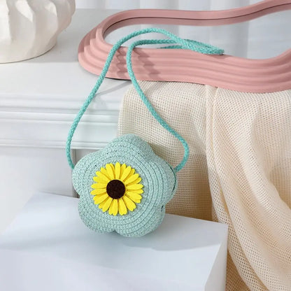 Bolso bandolera de paja duradero, monedero tejido con flores, bolso de mano para niñas, bolso de hombro tipo mensajero para niños, mini bolso de princesa lindo de verano