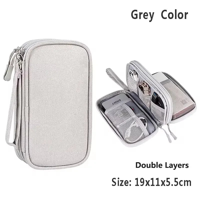 Travel Organizer Electronics Accessories Organizer Portable Waterproof Double Layers Storage Bag for Cable Hard Disk Power Bank