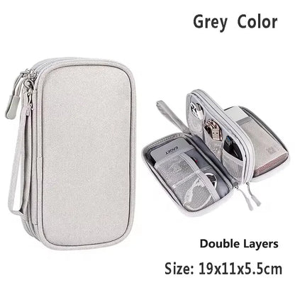 Travel Organizer Electronics Accessories Organizer Portable Waterproof Double Layers Storage Bag for Cable Hard Disk Power Bank