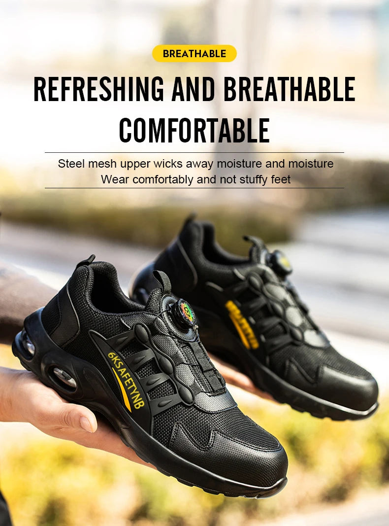 Men Rotating Button Safety Shoes, Steel Toe Work Sneakers, Indestructible Shoes, Puncture-Proof Work Boots, Air Cushion Safety Shoes