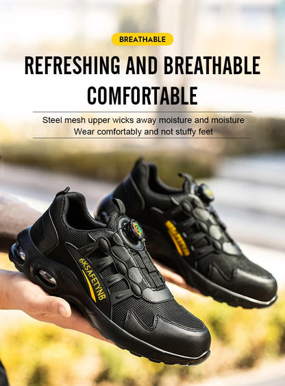 Men Rotating Button Safety Shoes, Steel Toe Work Sneakers, Indestructible Shoes, Puncture-Proof Work Boots, Air Cushion Safety Shoes