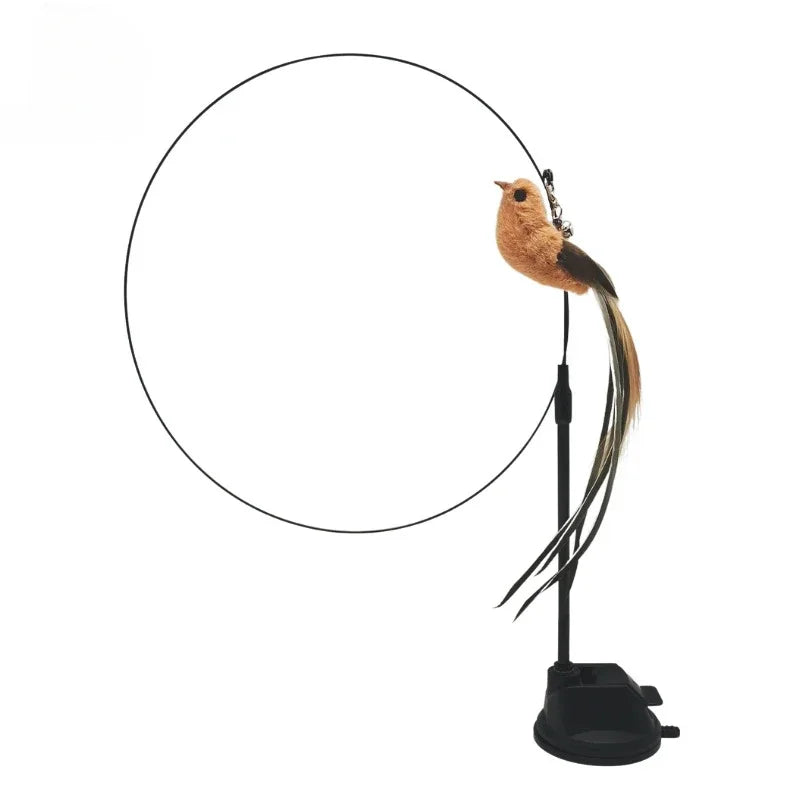 Interactive Cat Toy Hands-Free Cat Stick Playing Kitten Playing Teaser Wand Toy Suction Cup Bird/Feather Cat Wand Pet Supplies