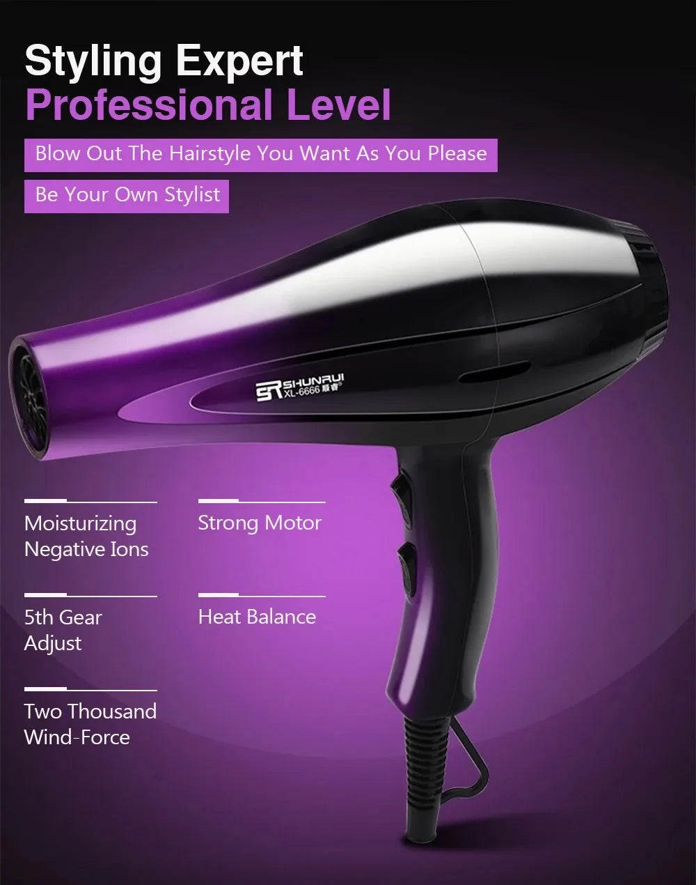 High-Power Ionic Hair Dryer, Fast Heating and Hot/Cold 9 Gears Adjustment Home Professional Hair dryer, Blow Dryer with Accessories
