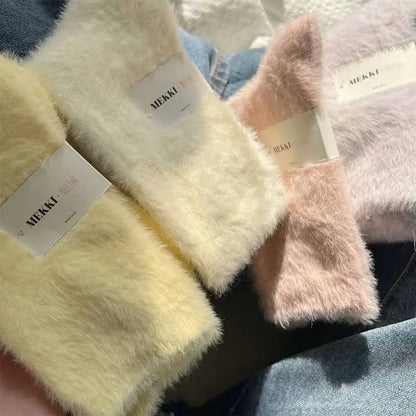 1-3pairs Mink Fleece Long Socks Women Mink Velvet Thicken Plush Mid-tube Sock Winter Warm Soft Lovely Coral Sleeping Sox