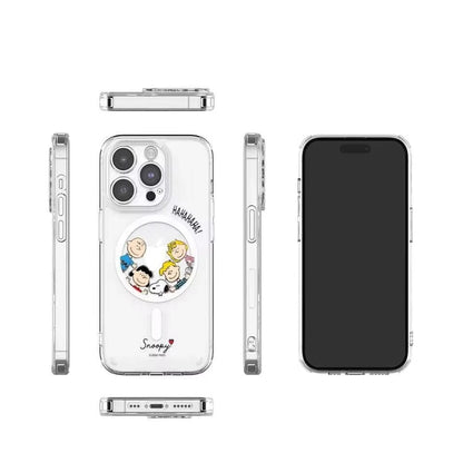 S-Snoopy Wireless Charging Case for iPhone 17 Air 16 E 15 14 13 12 Mini 11 Pro Max Transparent Acrylic Silicone Edge Hard Cover