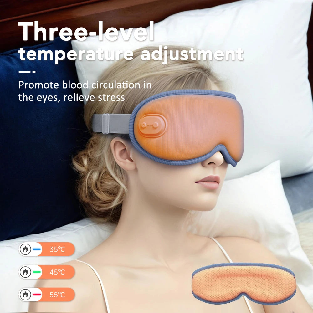 3D Sleep Eye Mask Hot Steam Compress Eyes Cover Vibration Eye Massager Sleeping Electrical Temperature Control Blindfold