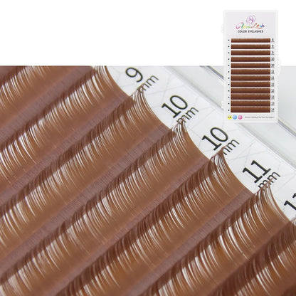 GLAMLASH Colored Lashes Lake Blue/Lavender/Cinnamon/Dark Green/Matcha Grey Individual Natural False Colorful Eyelash Extension