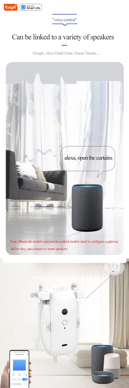Tuya Smart WiFi Curtain Robot (with gateway),APP Remote Control,Voice Control,Included accessories for T/U curtain tracks