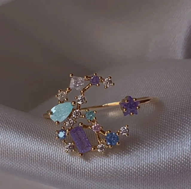 New Cute Colorful Zircon Flower Ring For Women Girl, Fashion Vintage Zircon Adjustable Rings, Jewelry Gift