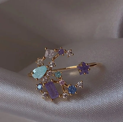 New Cute Colorful Zircon Flower Ring For Women Girl, Fashion Vintage Zircon Adjustable Rings, Jewelry Gift