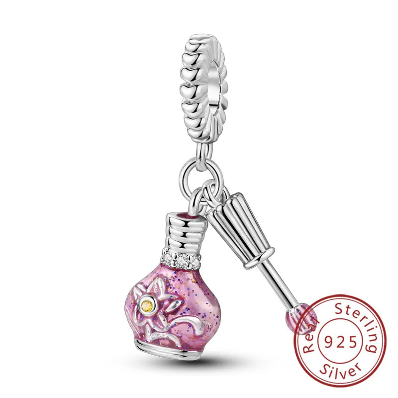 Dijes de plata de ley 925 originales, abalorios de cristal de vino, taza de café, dije colgante para pulseras de mujer, joyería DIY, regalo