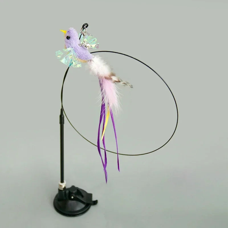 Interactive Cat Toy Hands-Free Cat Stick Playing Kitten Playing Teaser Wand Toy Suction Cup Bird/Feather Cat Wand Pet Supplies