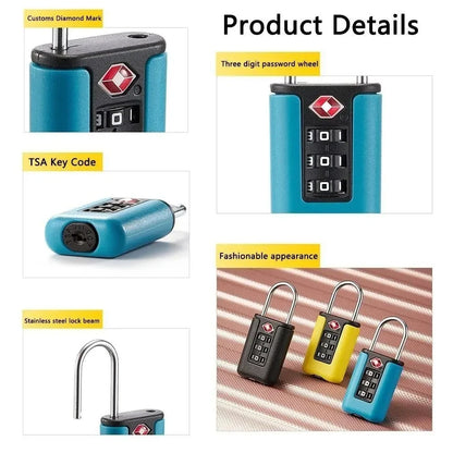 TSA Customs Code Lock for Travel Luggage, Password Changeable, Black Lock, Contrast Design, Padlock, 3-Digit Combination Lock