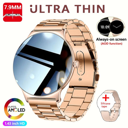 Ultra-Thin Fashion Women's Smart Watch 1.43 inch AMOLED HD Screen Sports Bracelet Clock Always Show Time Bluetooth Call Smartwatch