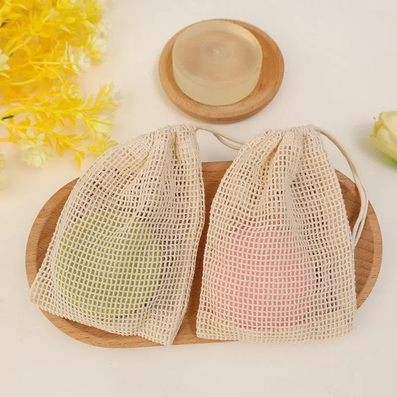 1/10PCS Hangable Soap Bags Natural Cotton Linen Foaming Soap Net Bag Body Soap Cleanser Net Bags Household Shower Cleaning Tools