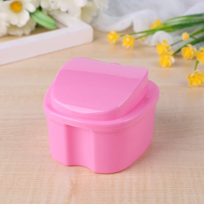 Denture Bath Box, Organizer, Dental False Teeth Storage Box with Hanging Net Container Cleaning Teeth Cases, Artificial Tooth Boxes