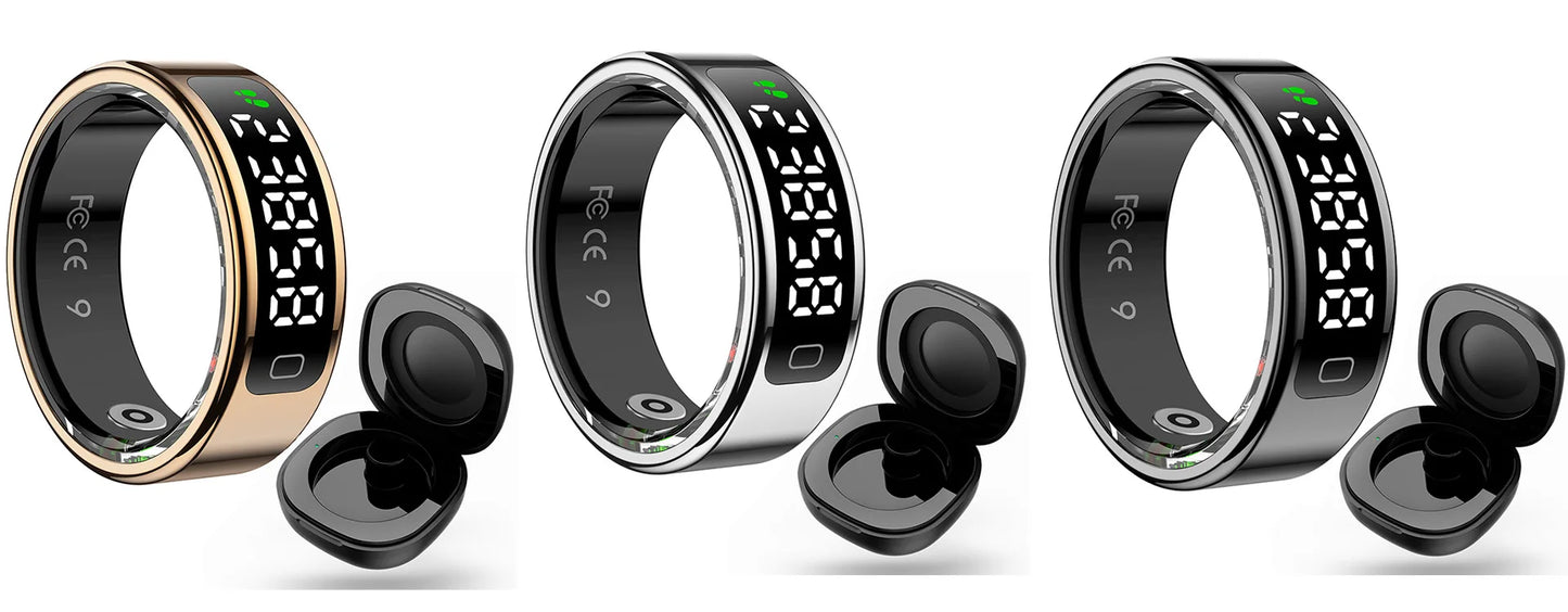 R11C Smart Ring, Men Women, Display Screen Gesture Swipe Video Smartring Waterproof Heart Rate Sleep Monitor Qring for Android IOS