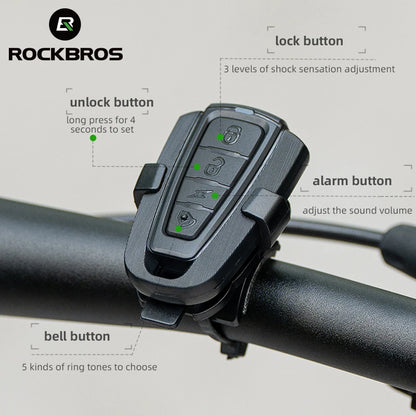 ROCKBROS Bicycle Bell Type-C Vibration Anti-Theft Electric Bike Alarm Horn with Wireless Remote Control Security Alarm System