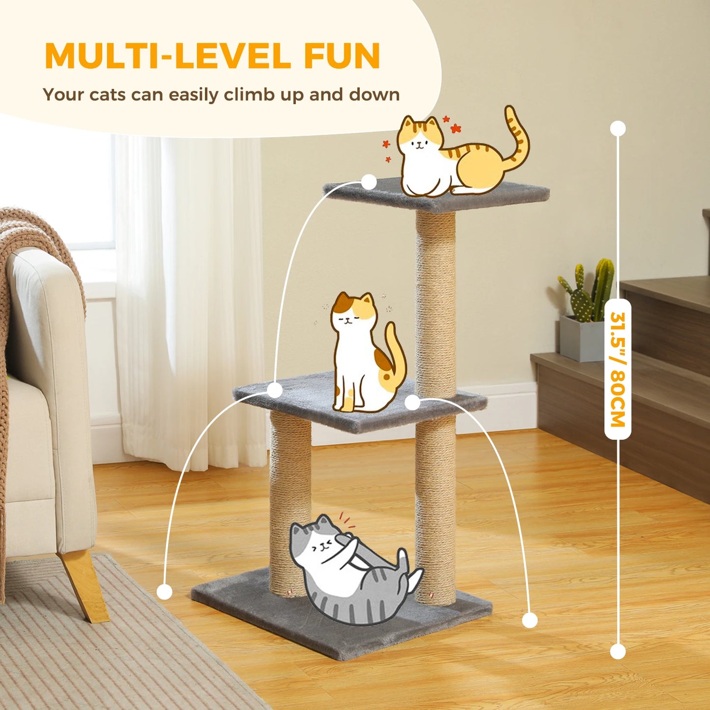 Cat tree, Cat Tower for Indoor Cats, 2 Styles Cat Activity Tree with Cat Scratching Posts, Big Hammock and Removable Top Perch Grey