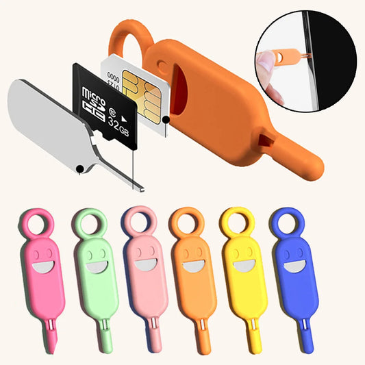 2 IN 1 SIM Card Removal Needle Pin with Protector Holder Anti-Lost Phone SIM Cards Storage Case Tray Ejector Needle Opener
