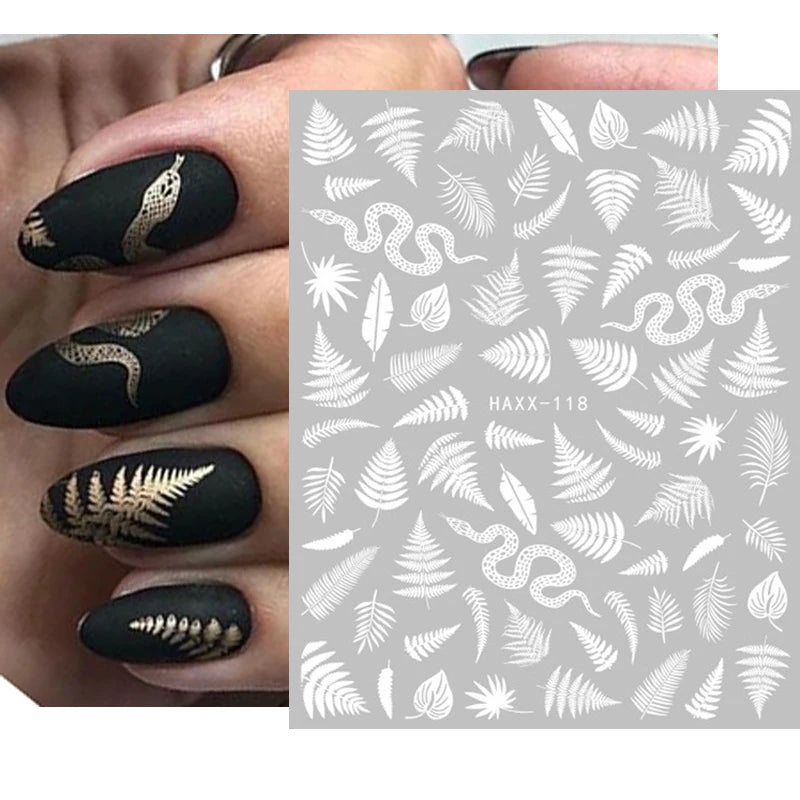 3d Nail Art Decals Tropical Palm Leaves Flowers Laces Faces Adhesive Sliders Nail Stickers Decoration For Nail Manicure