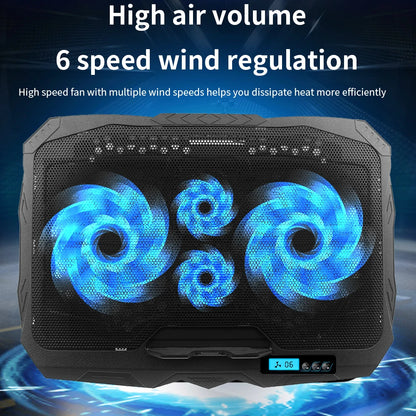TISHRIC Laptop Cooler Four Fan Gaming Notebook Cooling Pad Led Screen Two USB Port 1100RPM Notebook Cooler For 12-17 Inch Laptop